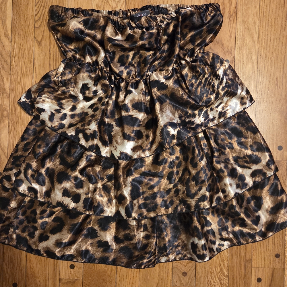 Leopard Print Tiered Satin Mini Skirt